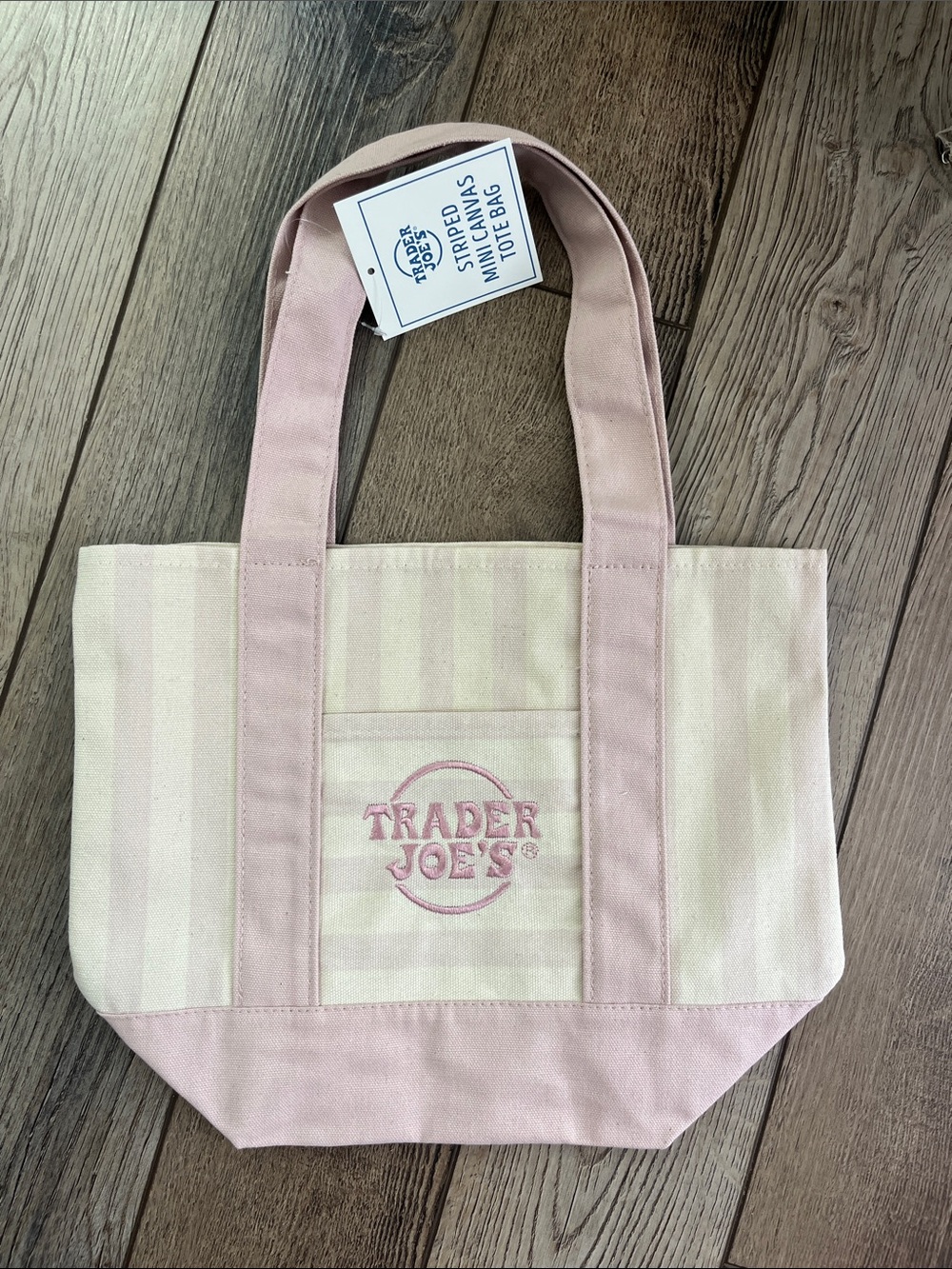 Trader Joe’s Striped Mini Canvas Tote Bag in Baby Pink Pastel Color